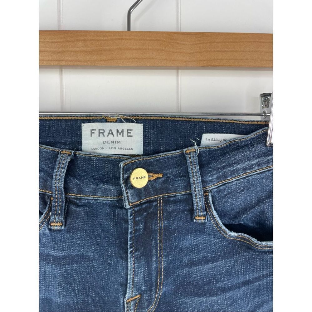 Frame Denim Le Skinny de Jeanne Crop Raw-Edge Jean Busted Knee Faded Thorpe Sz 2 - Picture 3 of 12